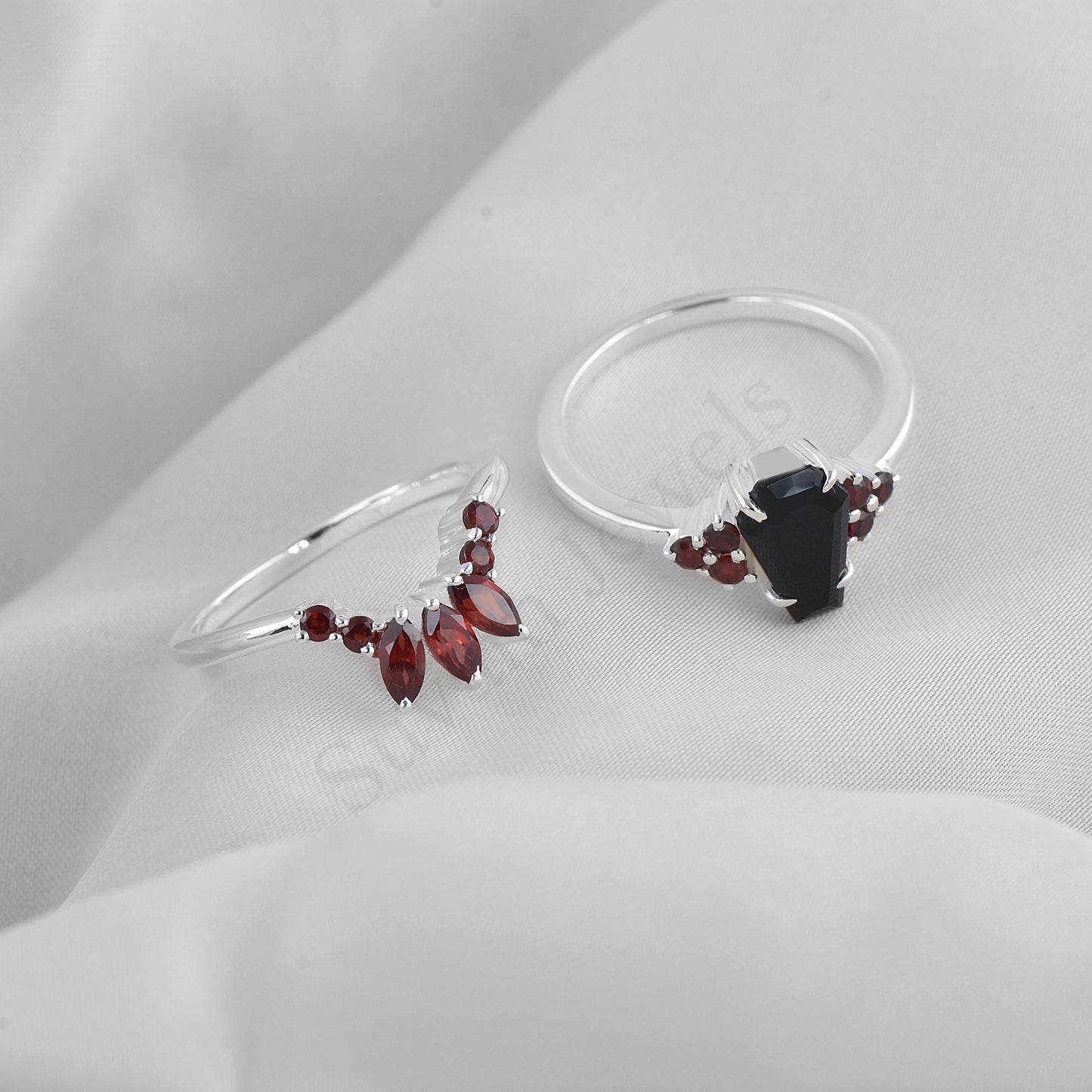 Coffin Shape Black Onyx Wedding Ring