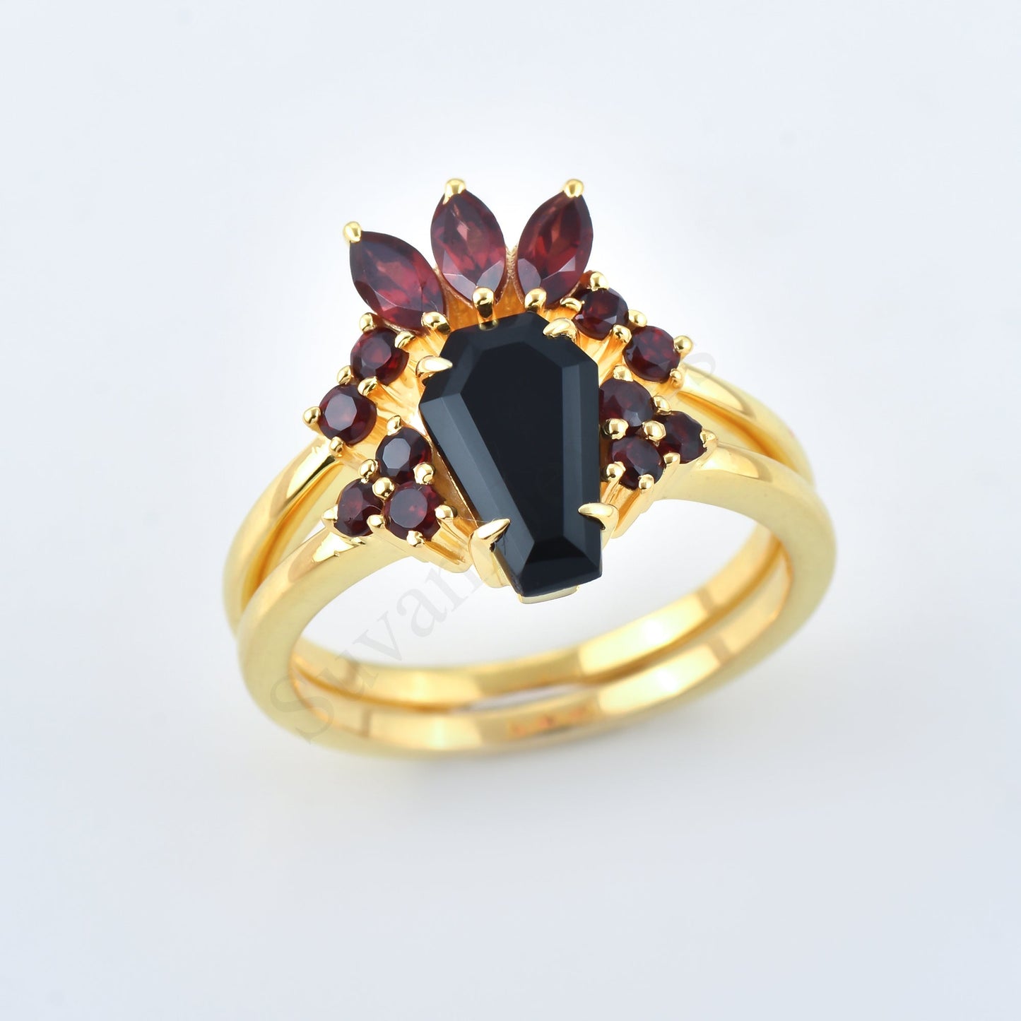 Coffin Shape Black Onyx Wedding Ring