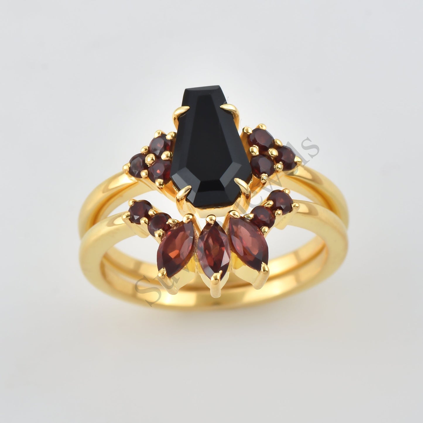 Coffin Shape Black Onyx Wedding Ring