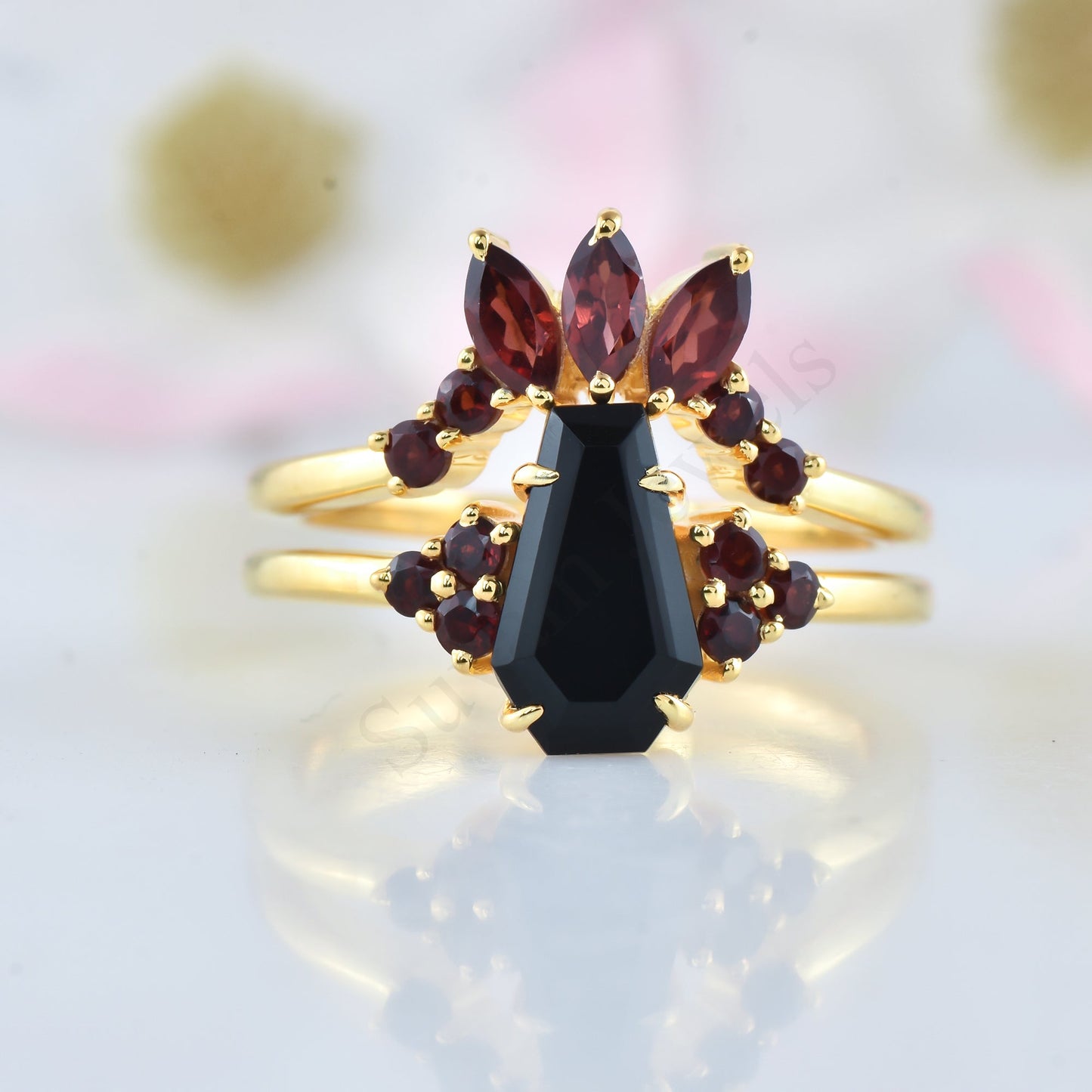 Coffin Shape Black Onyx Wedding Ring