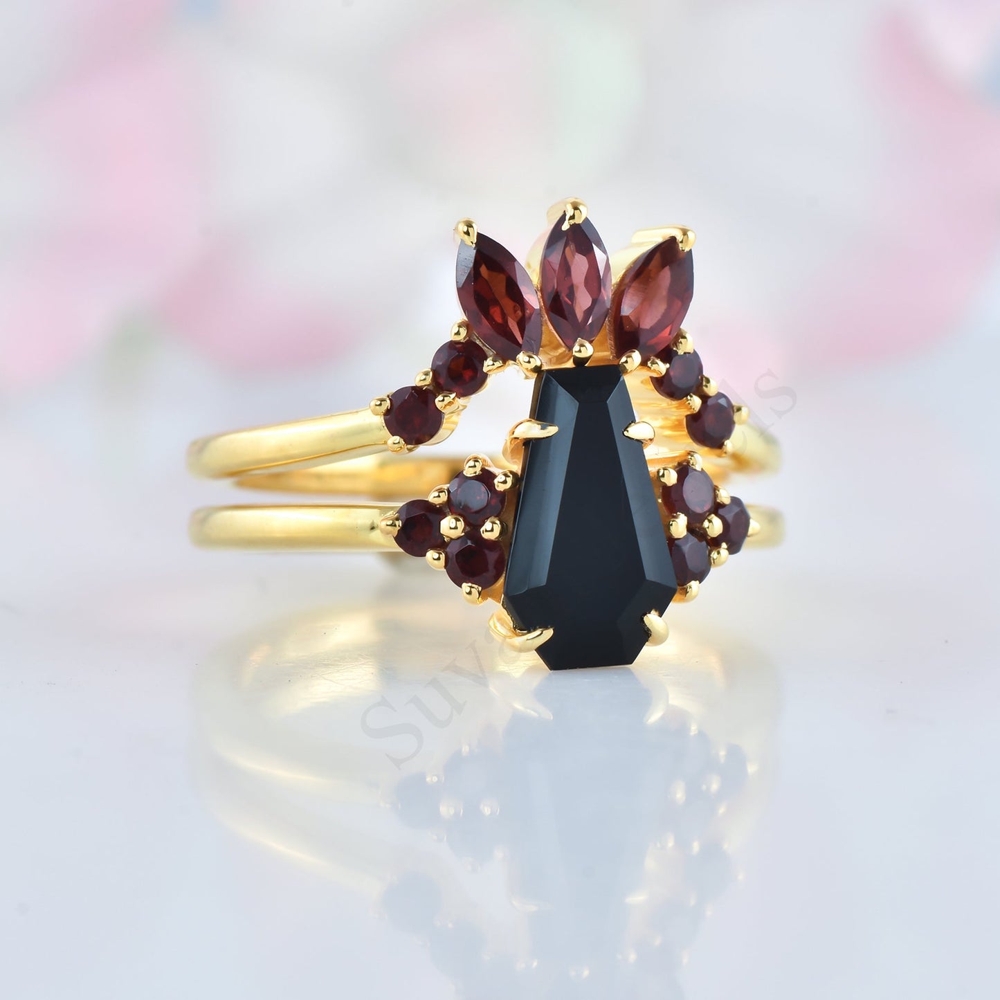 Coffin Shape Black Onyx Wedding Ring