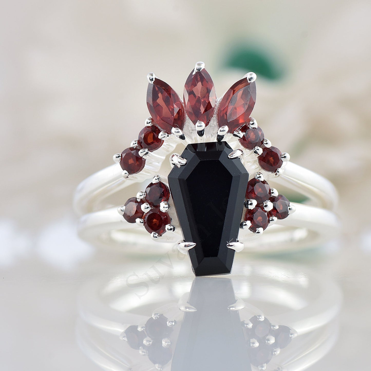 Coffin Shape Black Onyx Wedding Ring