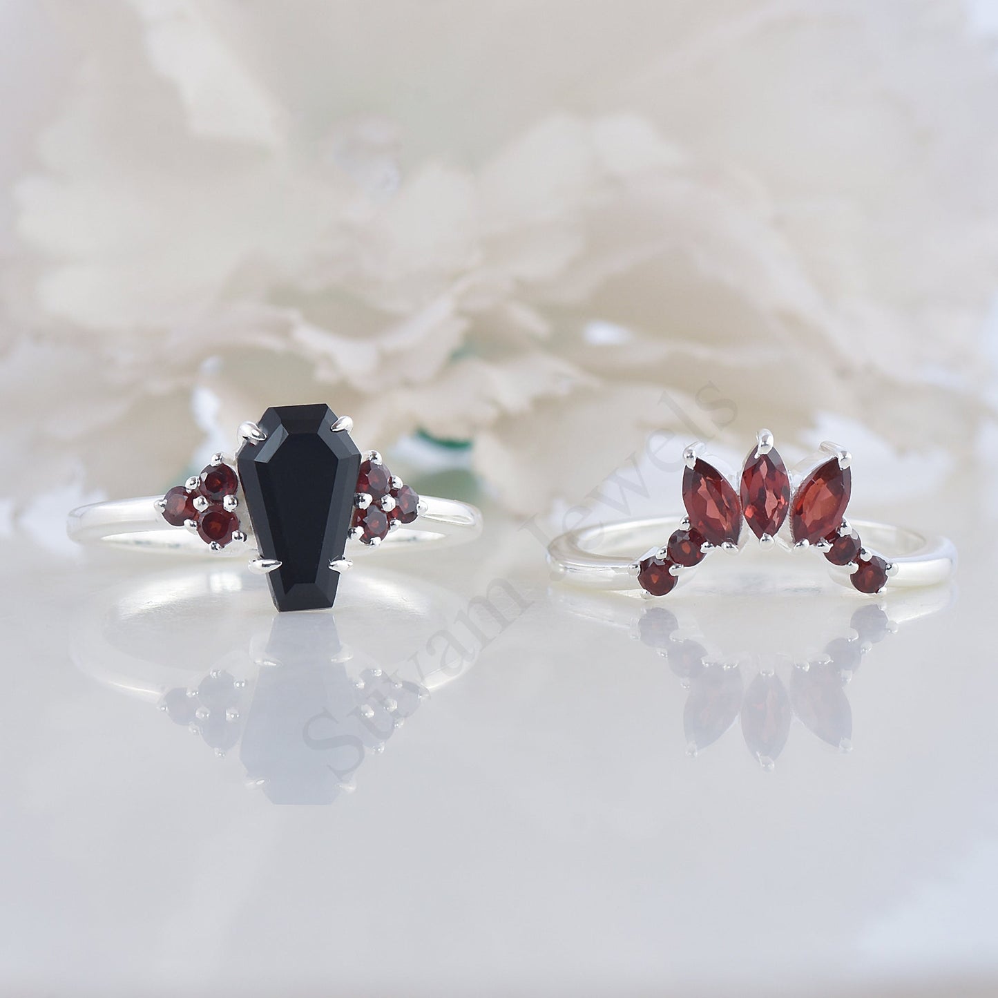 Coffin Shape Black Onyx Wedding Ring