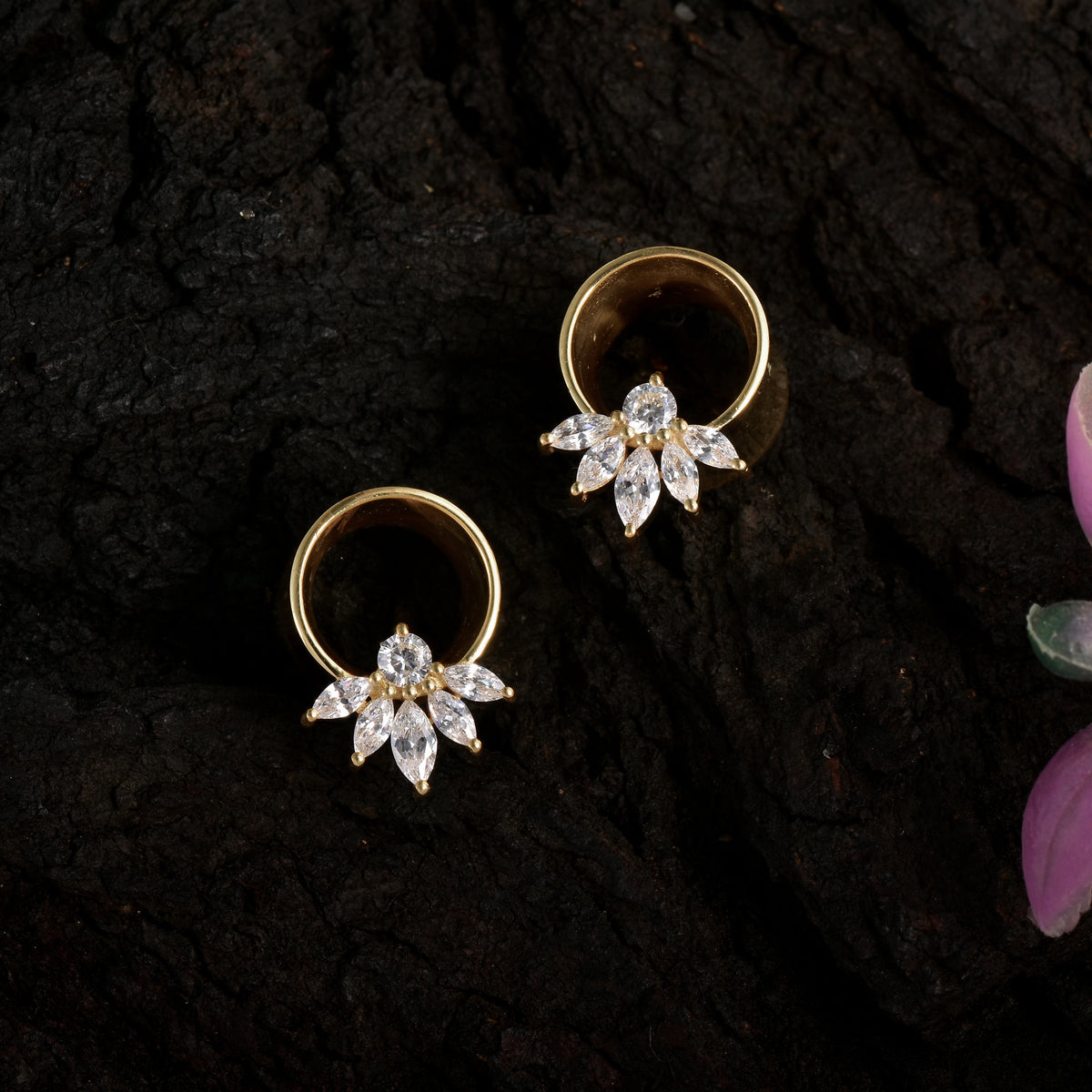 Cubic Zirconia 925 Sterling Silver Ear Plugs Tunnels