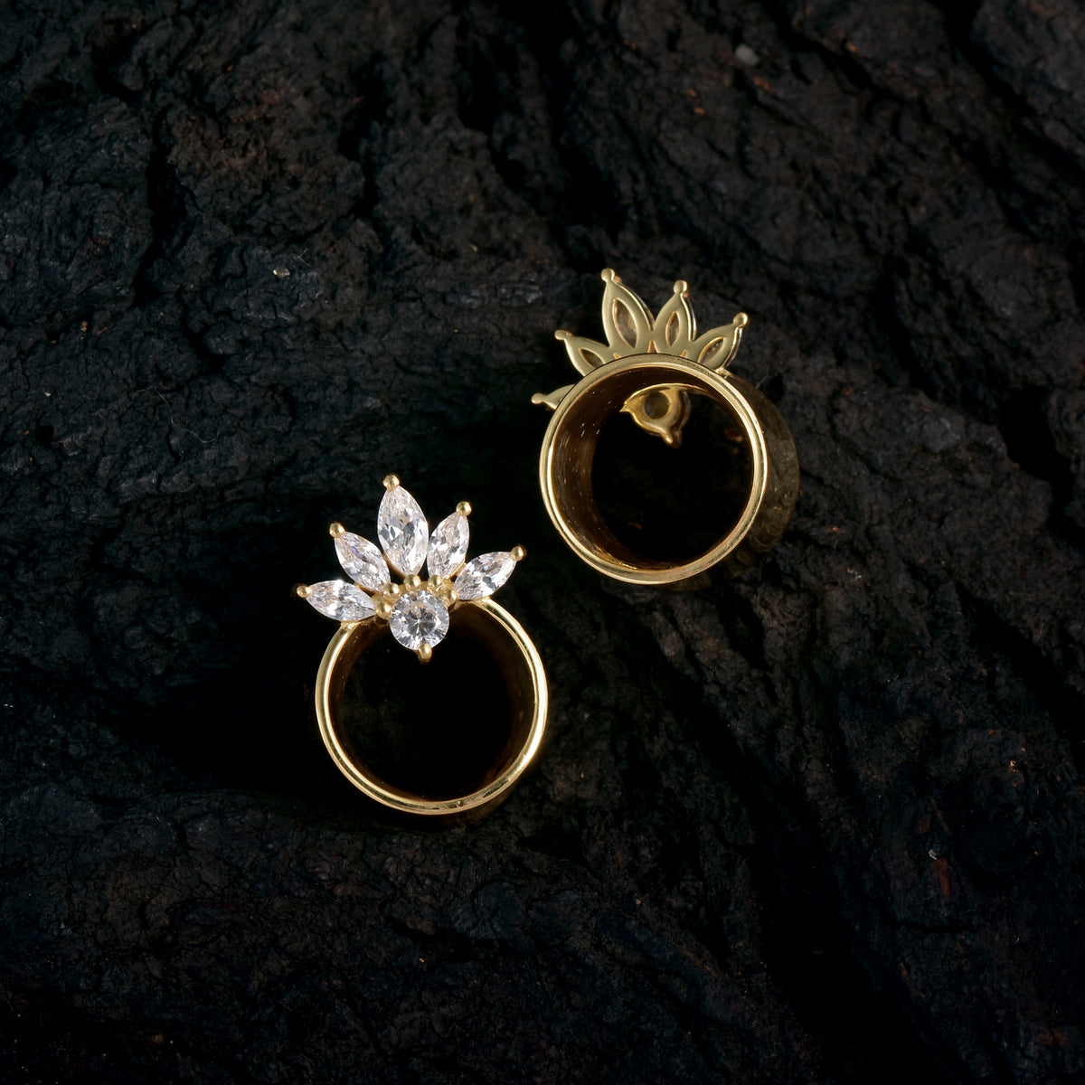 Cubic Zirconia 925 Sterling Silver Ear Plugs Tunnels