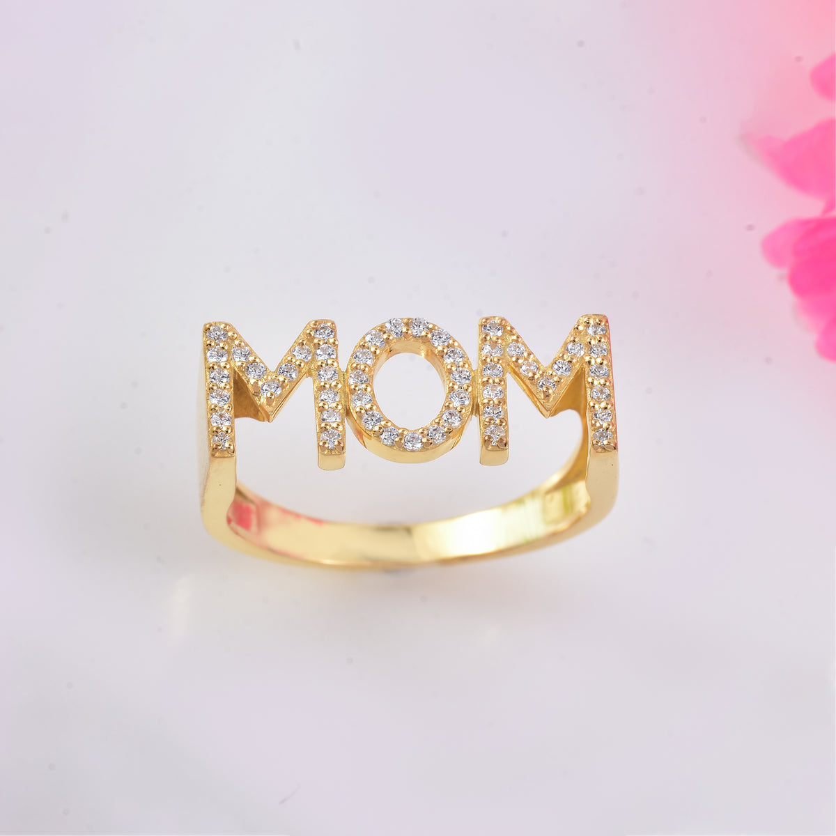 925 Sterling Silver Gold Plated Moissanite MoM Ring