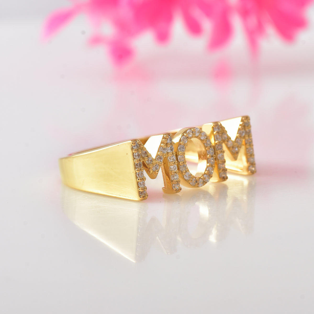 925 Sterling Silver Gold Plated Moissanite MoM Ring