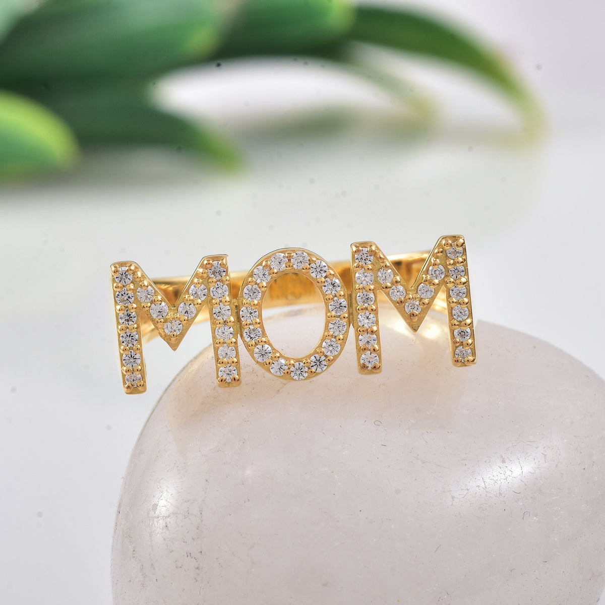 925 Sterling Silver Gold Plated Moissanite MoM Ring