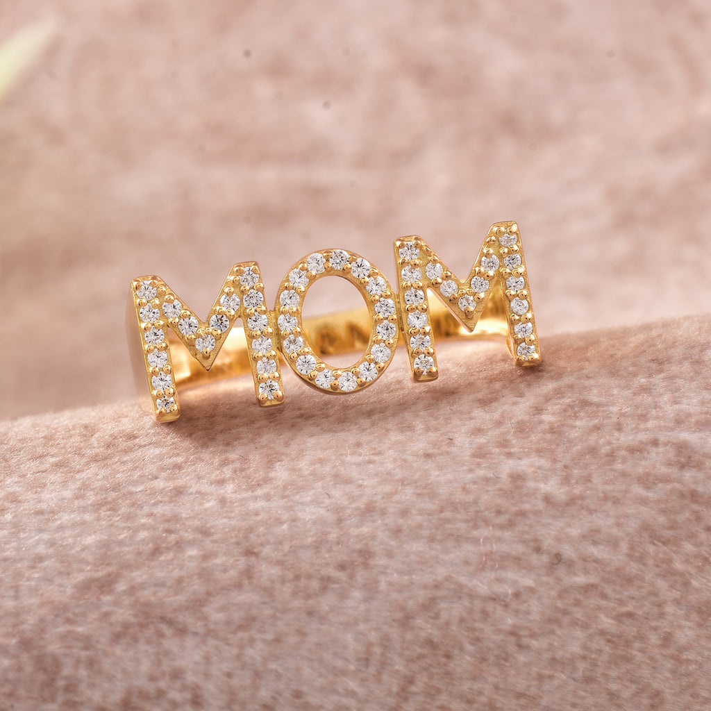 925 Sterling Silver Gold Plated Moissanite MoM Ring