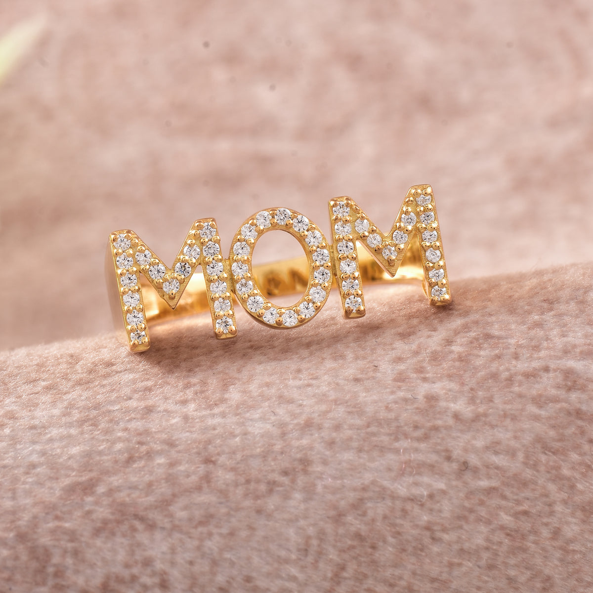 925 Sterling Silver Gold Plated Moissanite MoM Ring