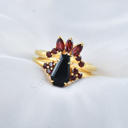 Coffin Shape Black Onyx Wedding Ring