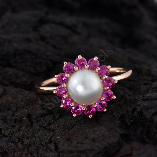 Pearl And Ruby Engagement Ring