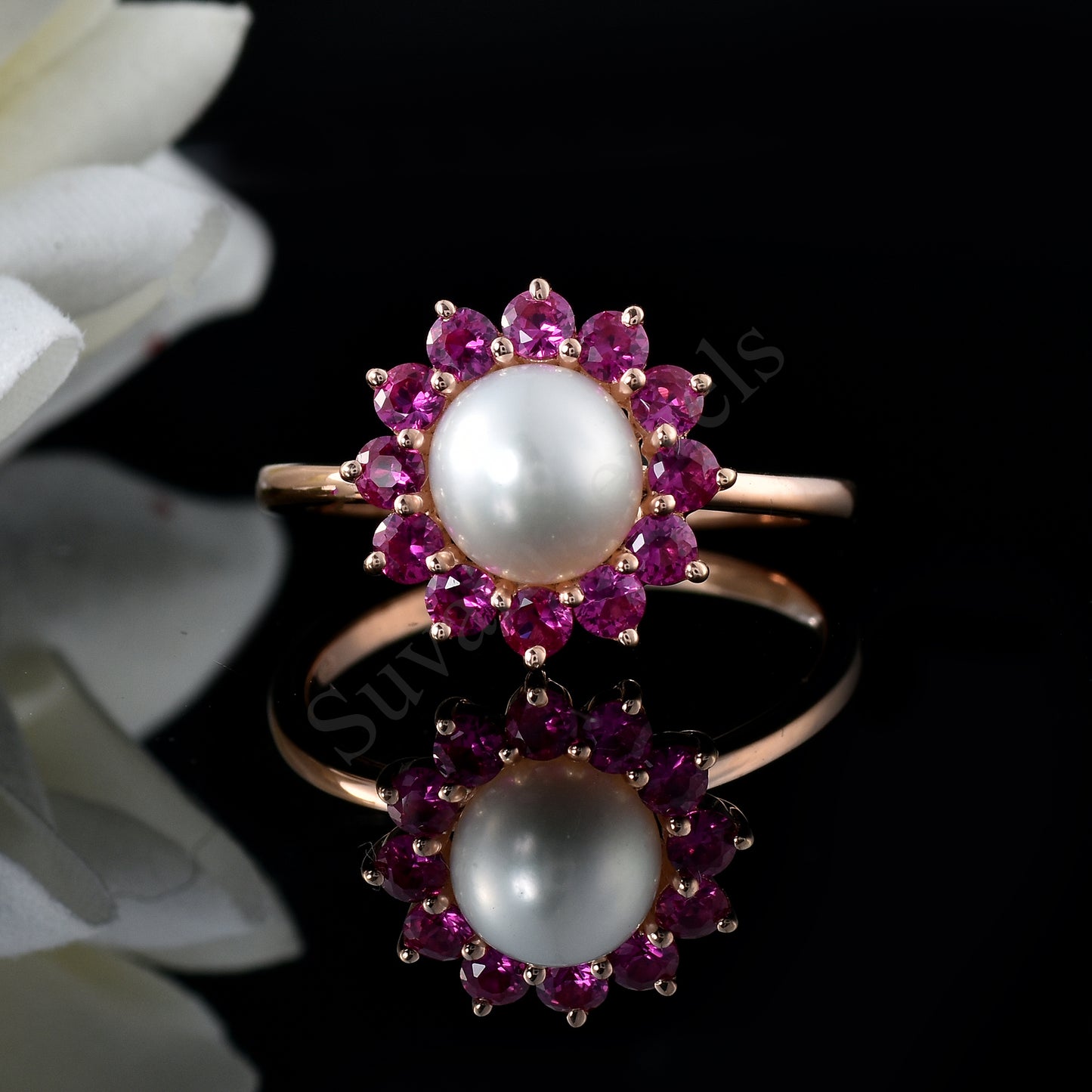 Pearl And Ruby Engagement Ring
