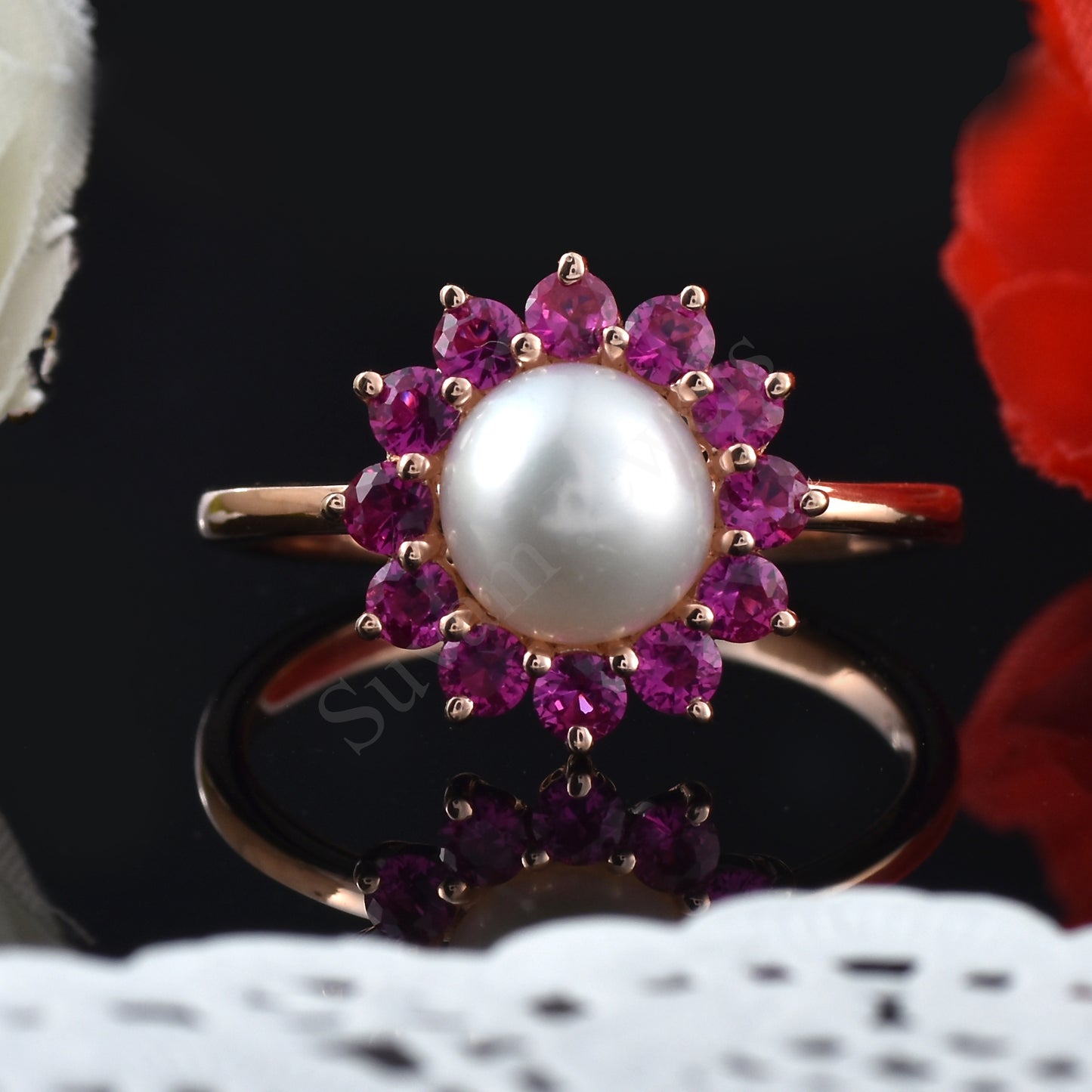 Pearl And Ruby Engagement Ring