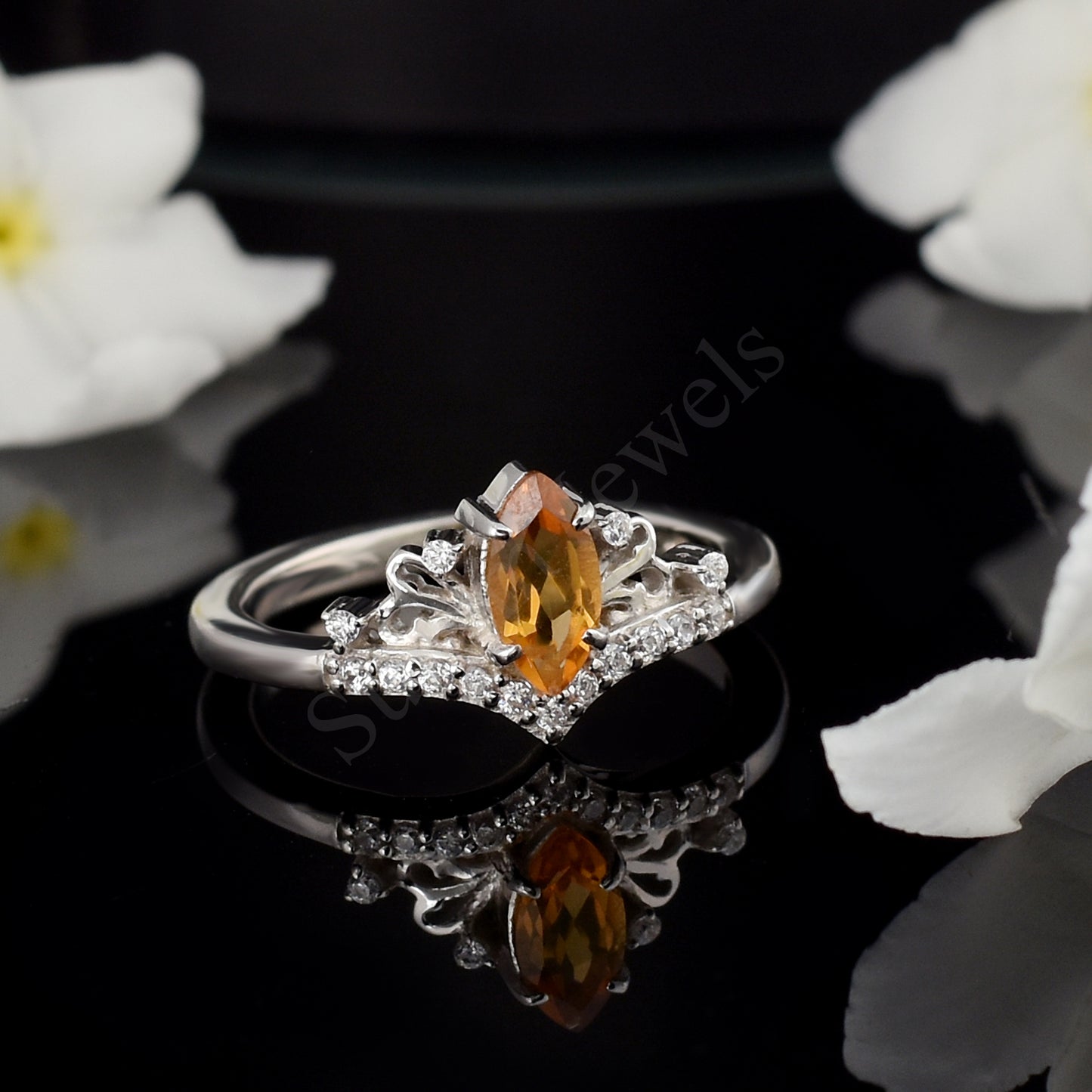 Marquise Cut Natural Citring Ring