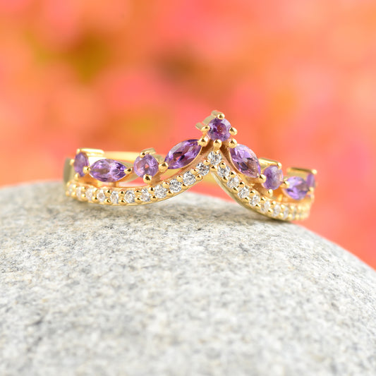 Natural Amethyst Curved Engagement ring
