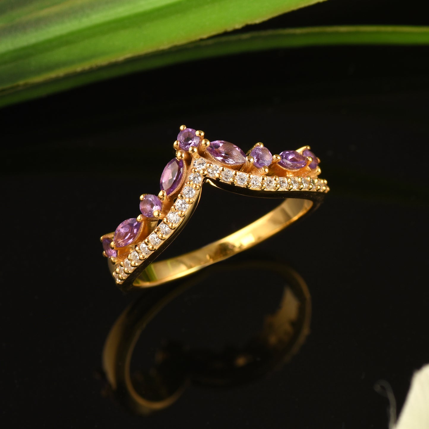 Natural Amethyst Curved Engagement ring