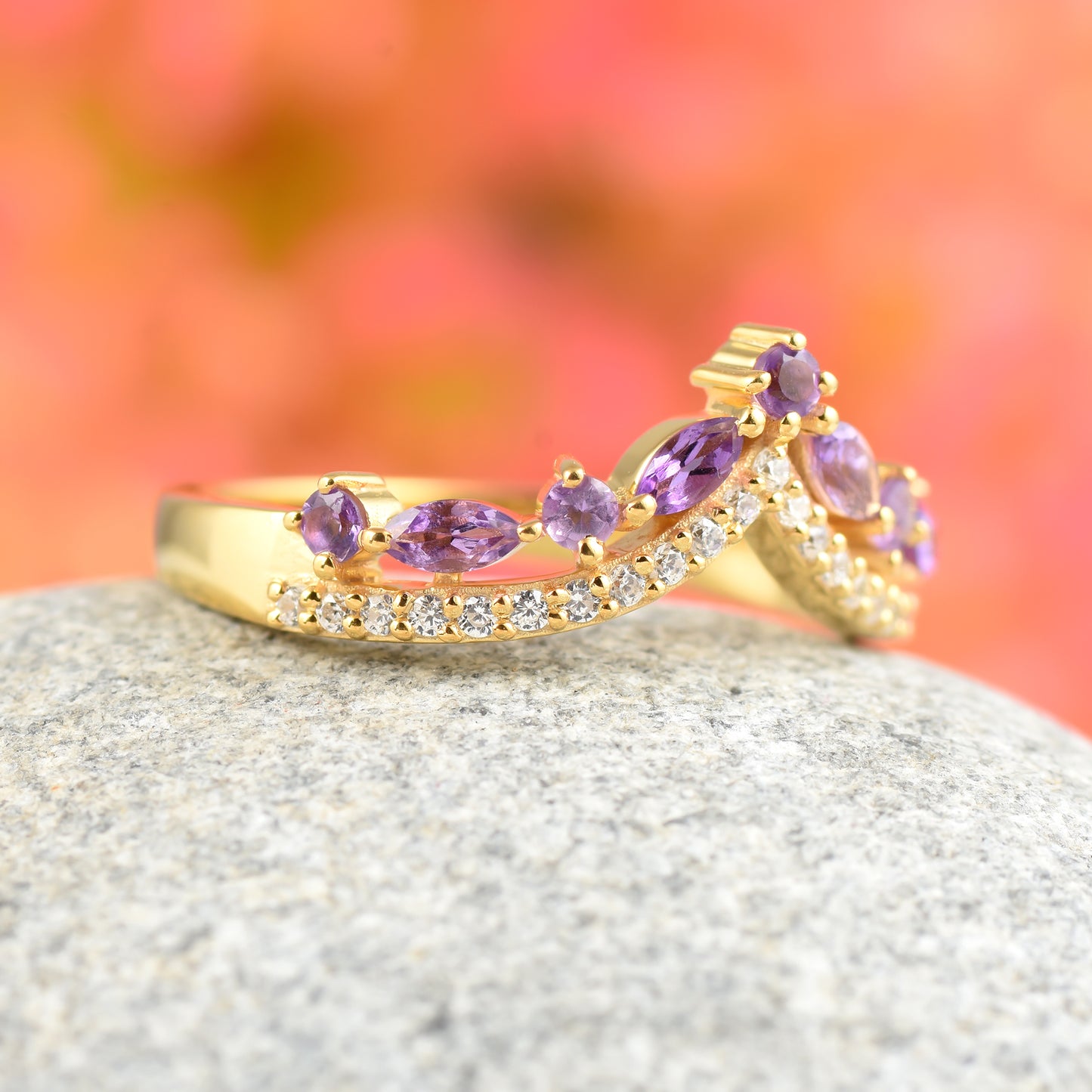Natural Amethyst Curved Engagement ring