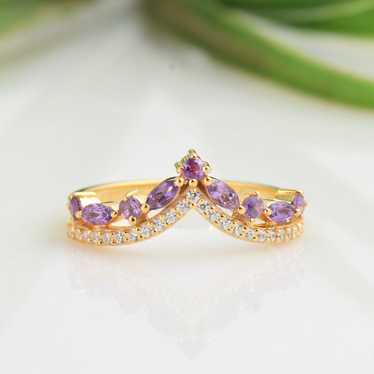 Natural Amethyst Curved Engagement ring