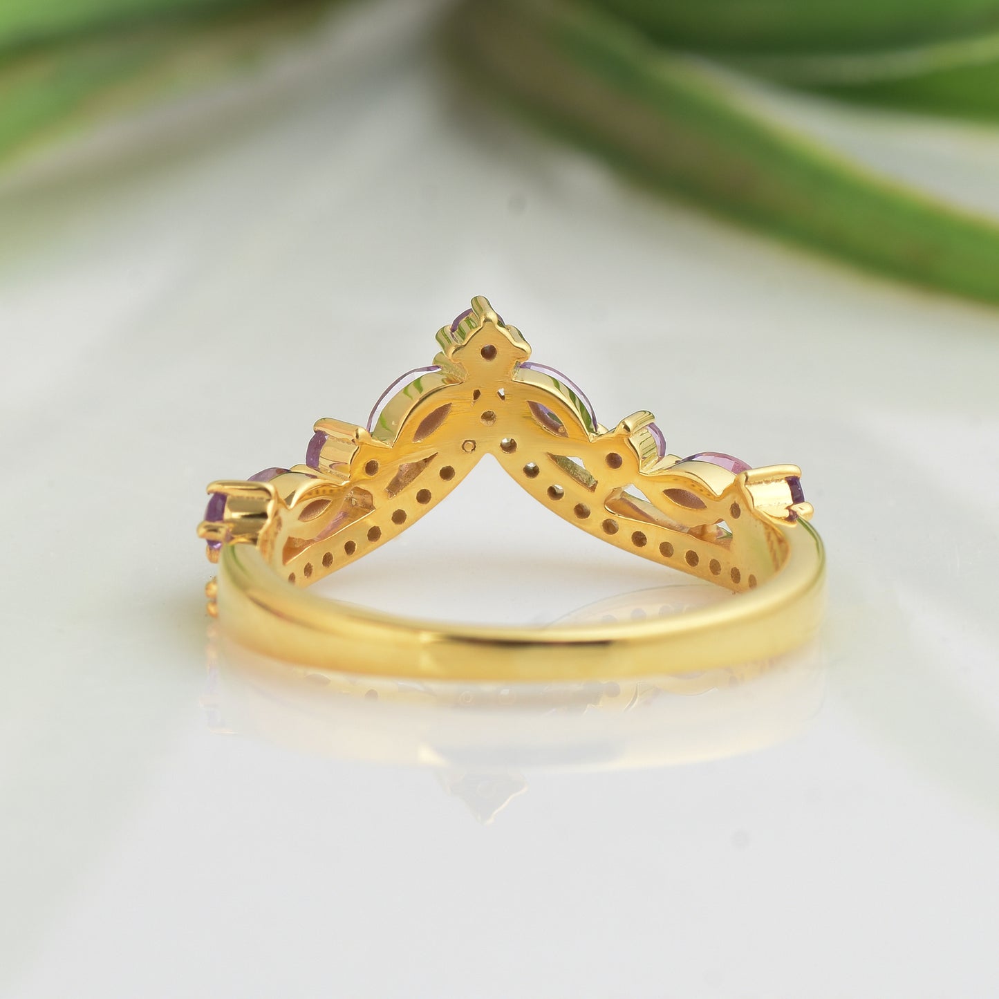 Natural Amethyst Curved Engagement ring