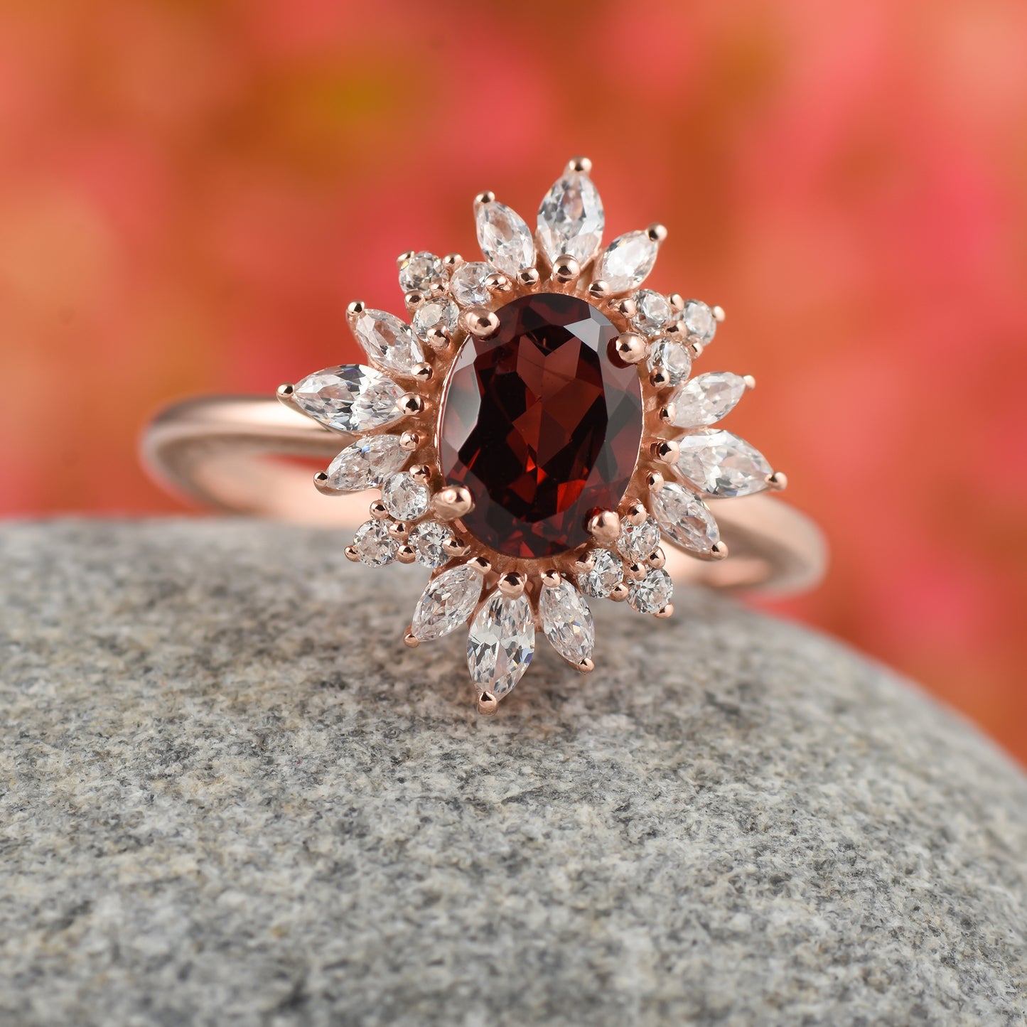 Oval Garnet Engagement Ring