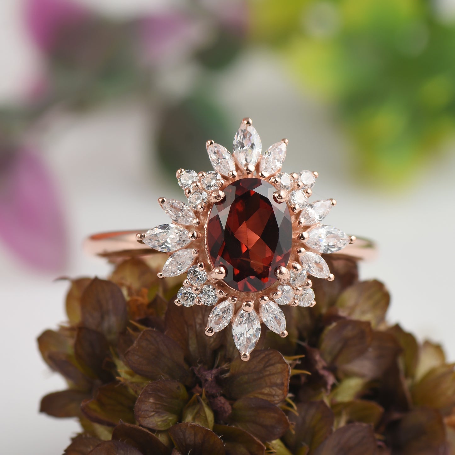 Oval Garnet Engagement Ring