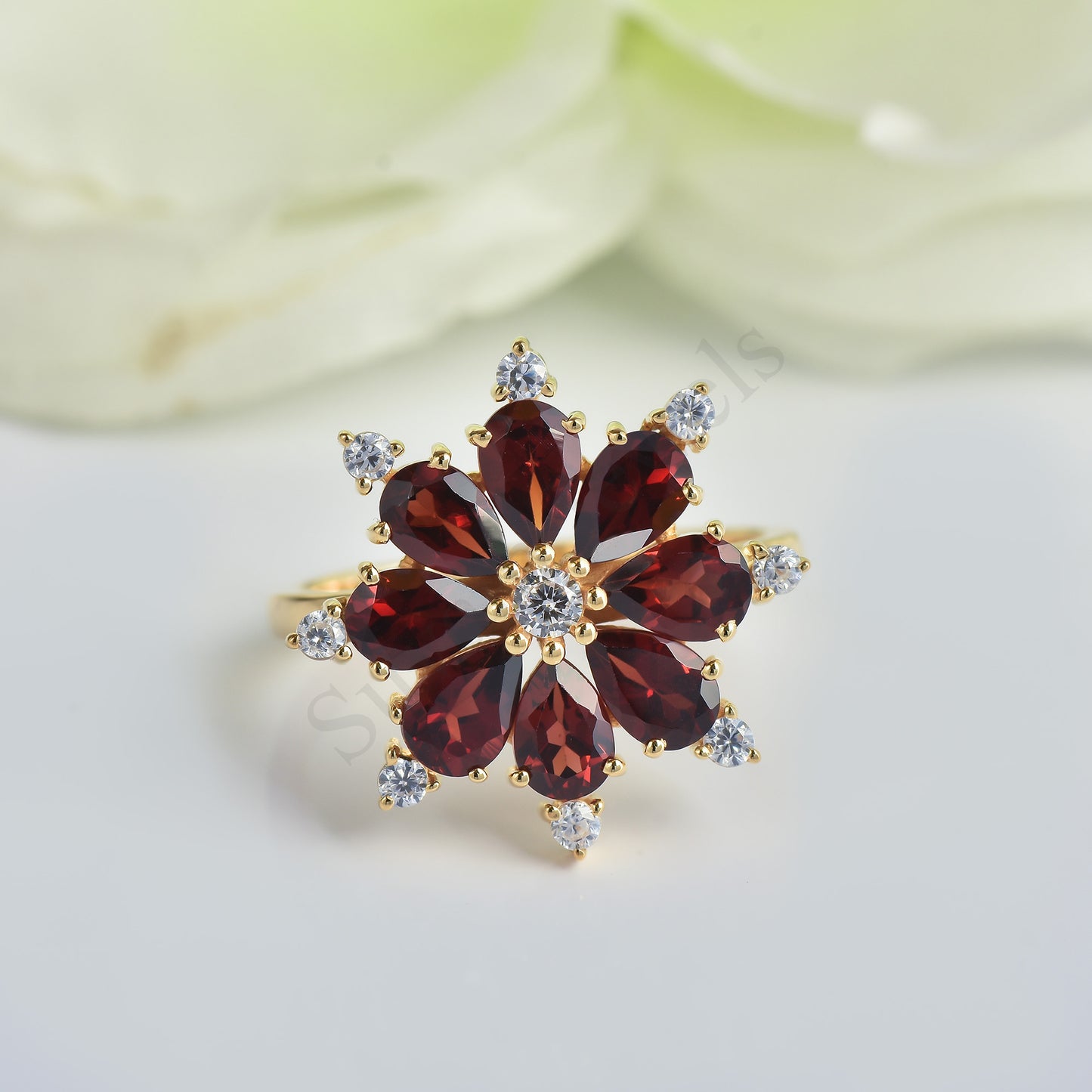 Red Garnet Pear Ring