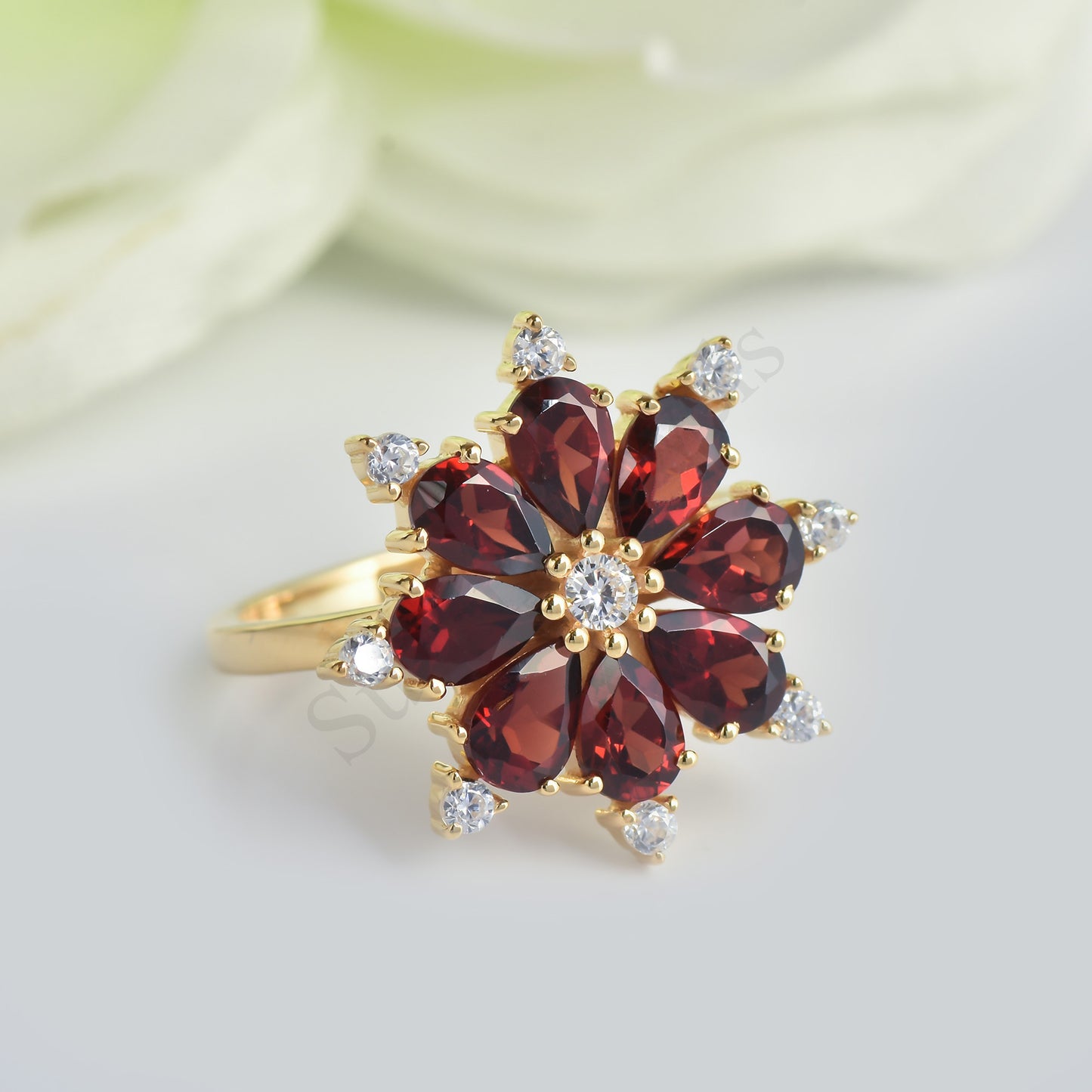 Red Garnet Pear Ring