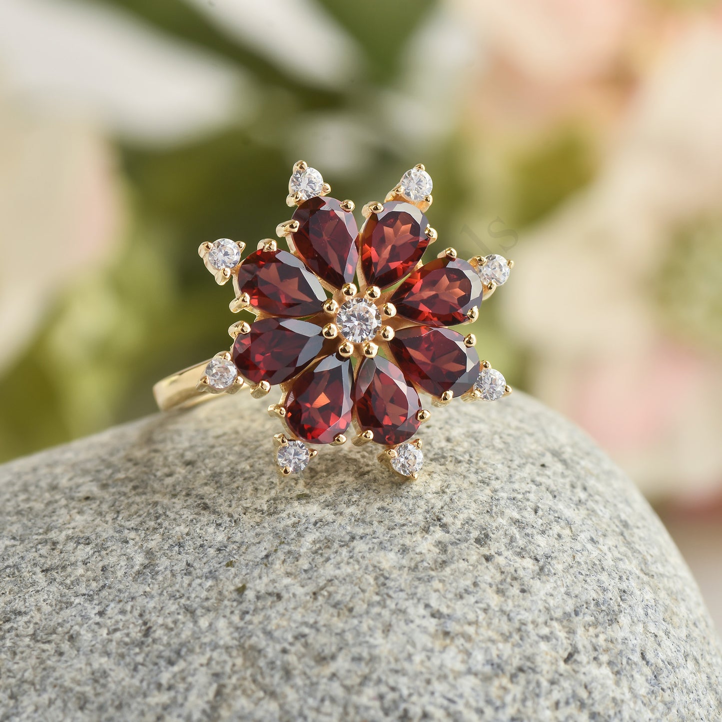 Red Garnet Pear Ring