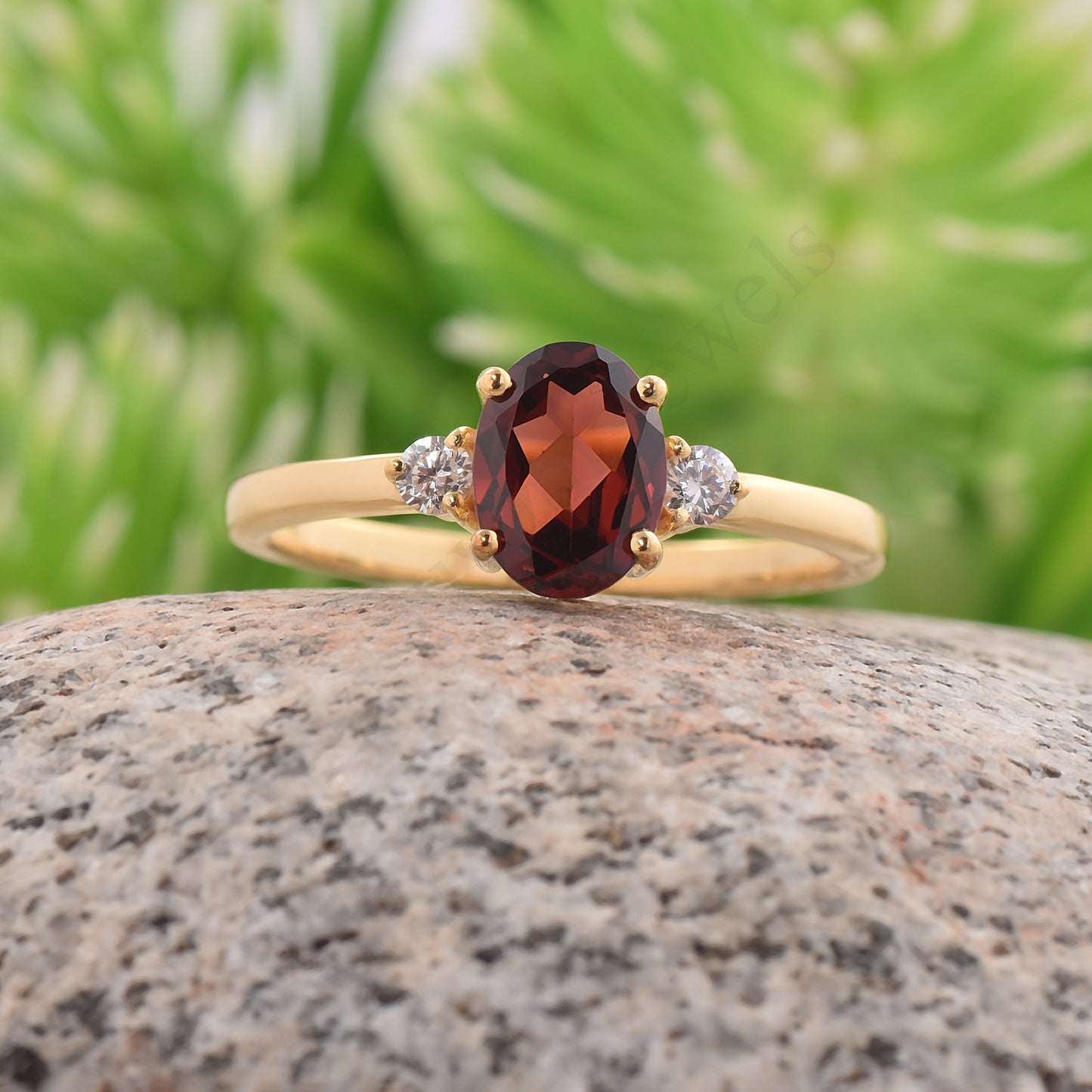 Dainty Red GarnetOval Cut Silver Ring