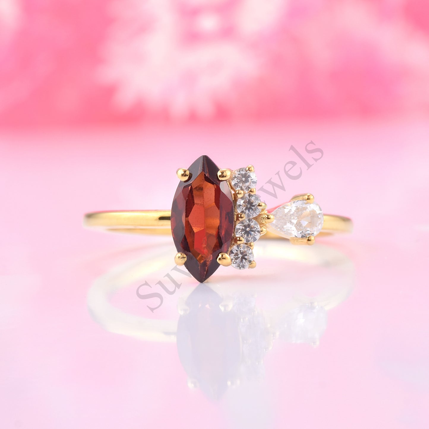 Garnet Half Halo Ring