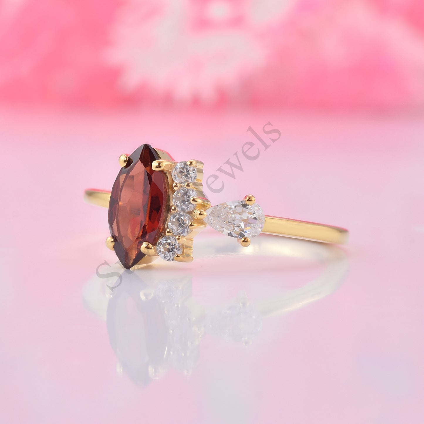 Garnet Half Halo Ring