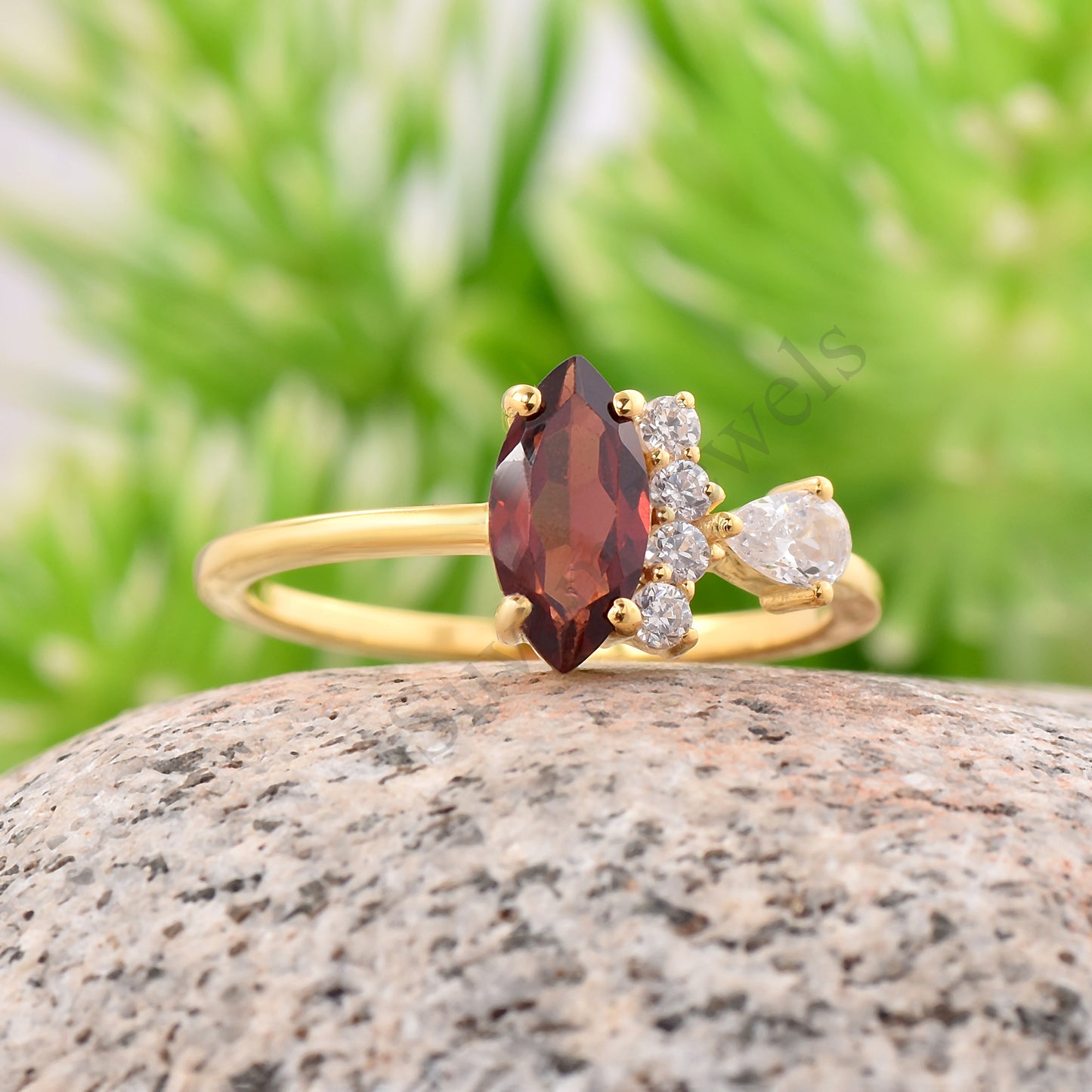 Garnet Half Halo Ring