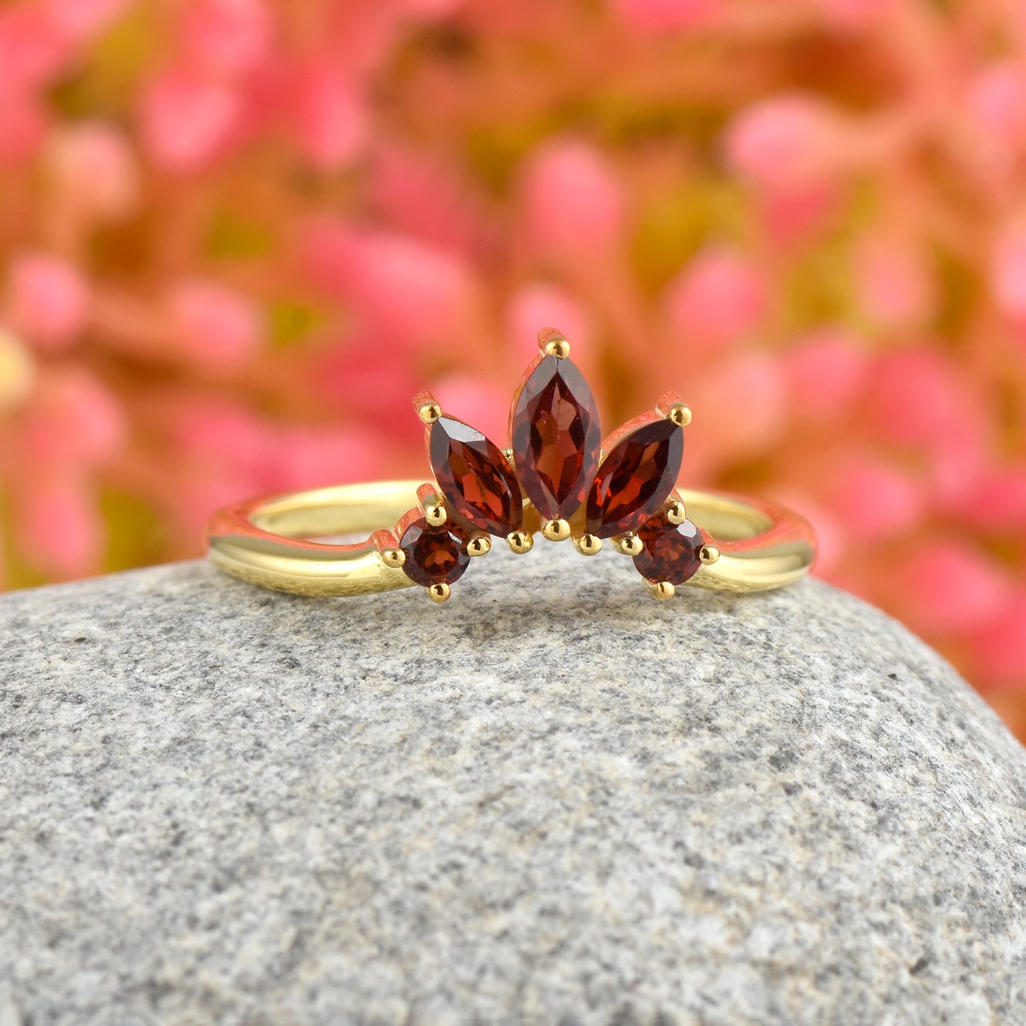 Marquise Red Garnet Matching  Ring