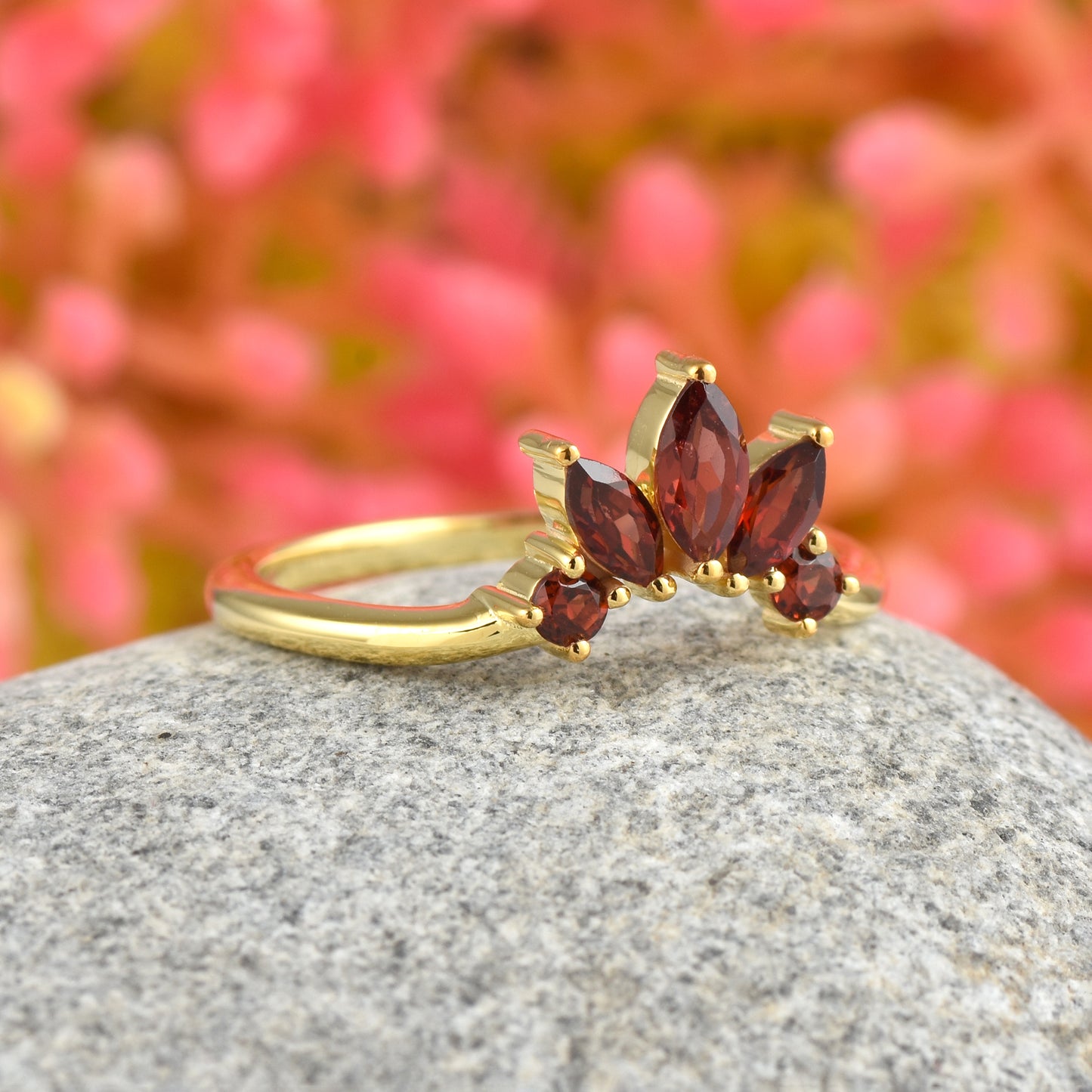 Marquise Red Garnet Matching  Ring
