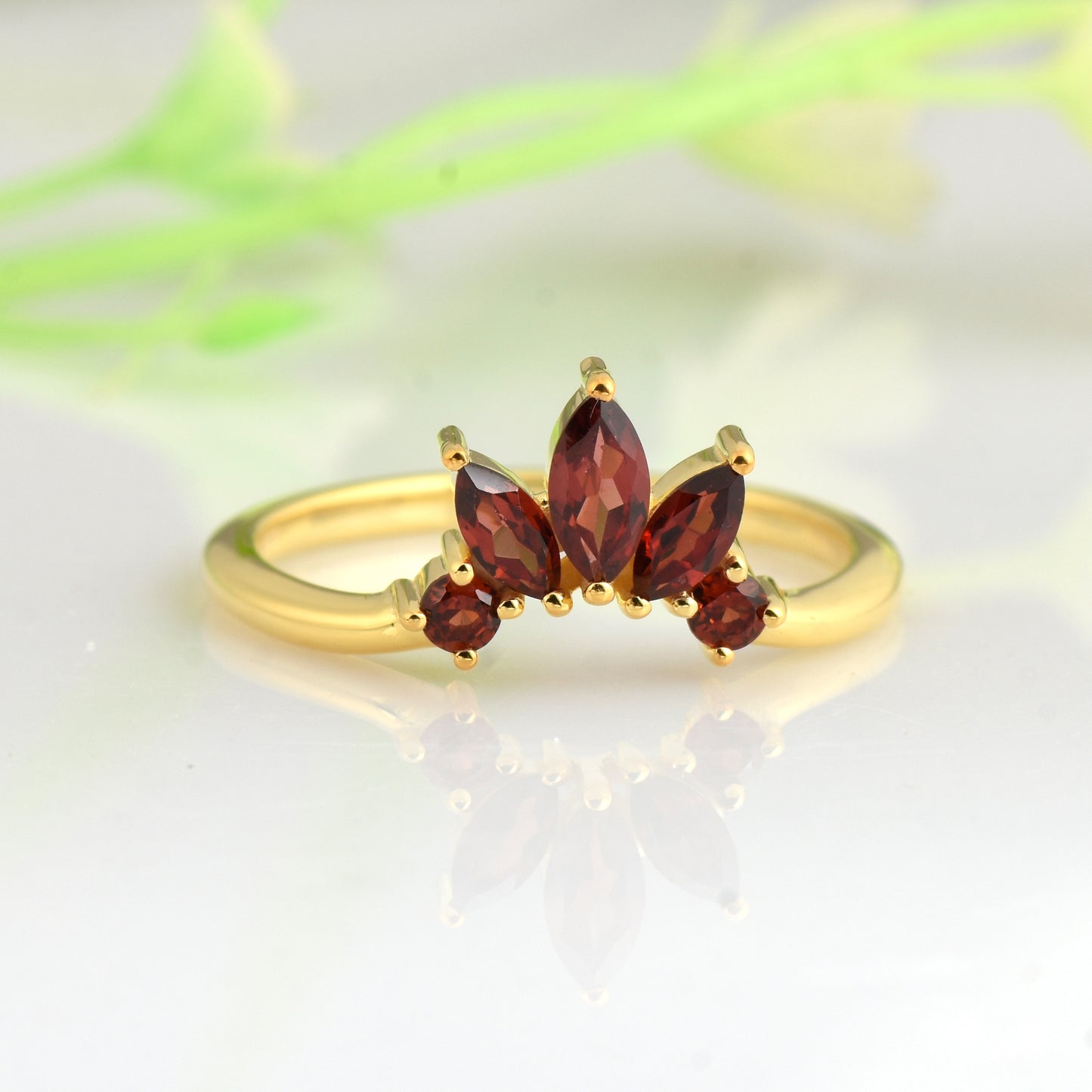 Marquise Red Garnet Matching  Ring