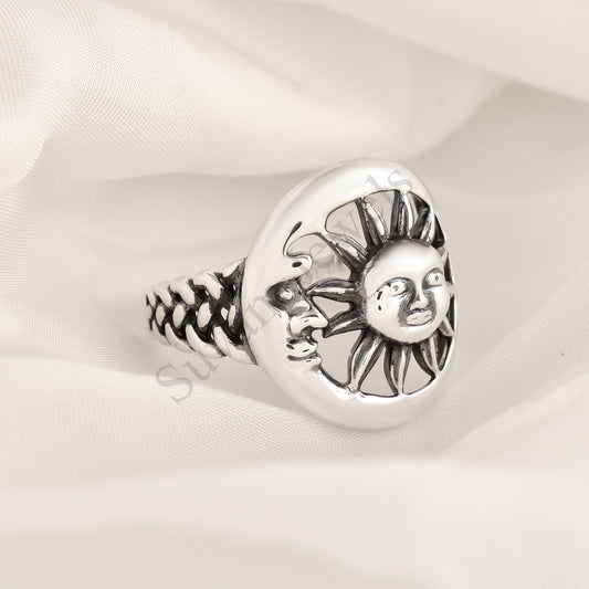 Sterling Silver Sun And Moon Ring