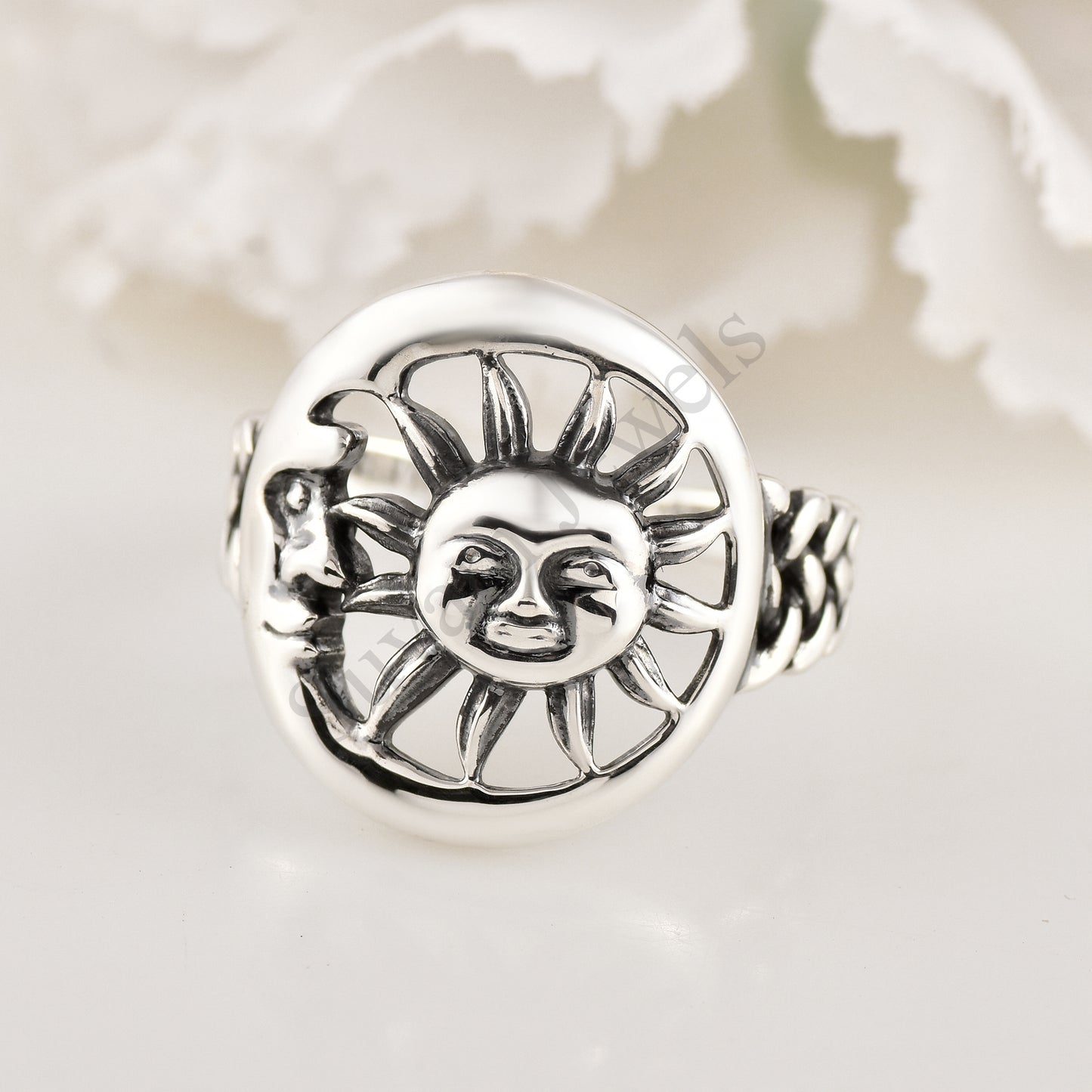 Sterling Silver Sun And Moon Ring