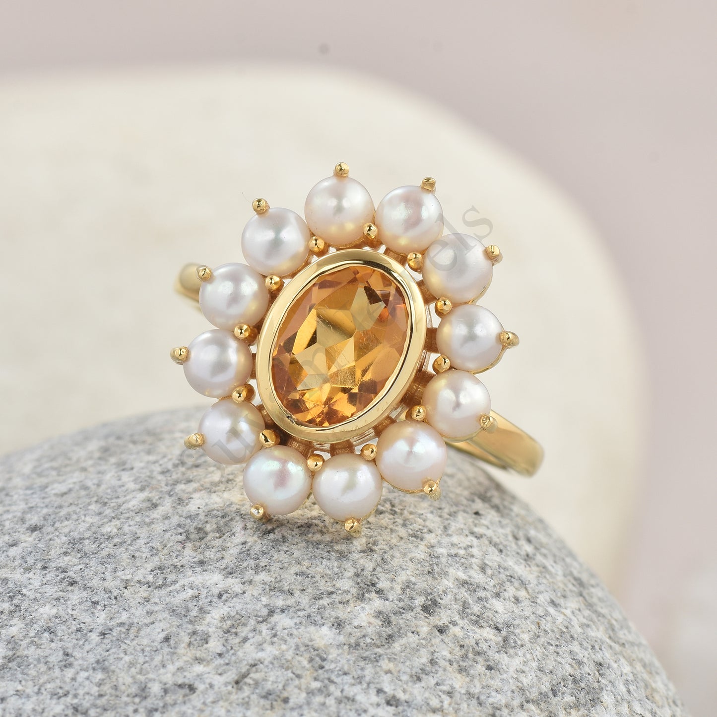 Natural Madeira Citrine Pearl ring