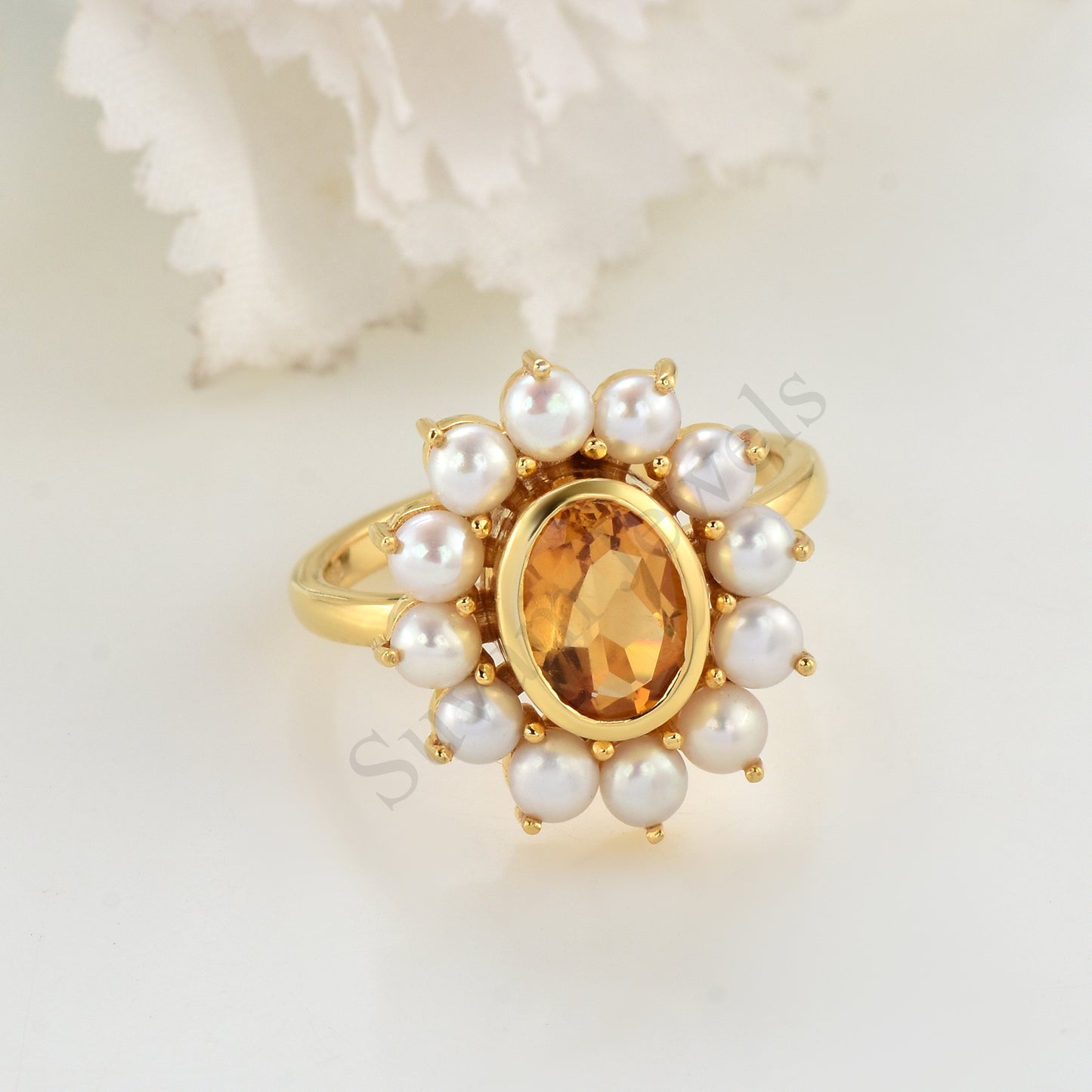 Natural Madeira Citrine Pearl ring