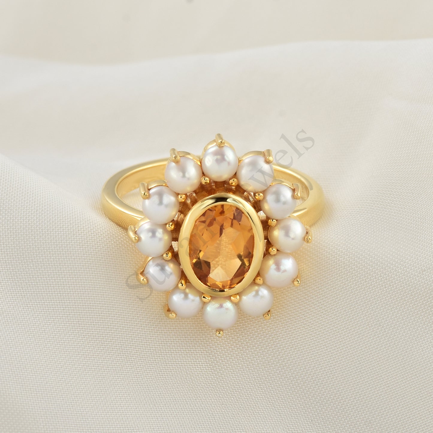 Natural Madeira Citrine Pearl ring