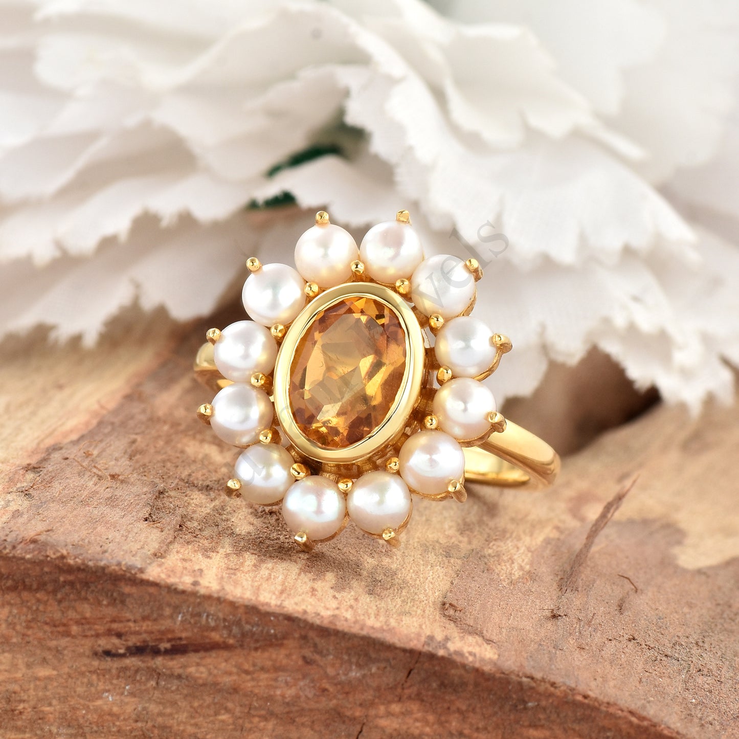 Natural Madeira Citrine Pearl ring