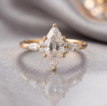 Vintage Marquise Moissanite Ring, 14k Gold Plated Cluster Side Stone, Sterling Silver Band