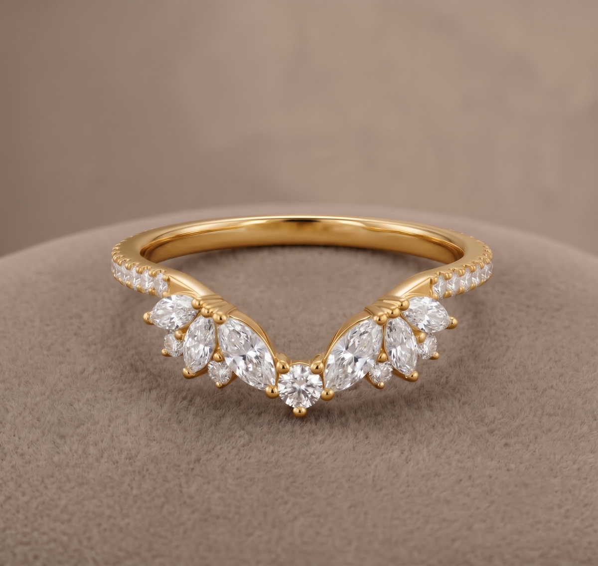 Curved Moissinite Silver gold Plated Wedding Ring