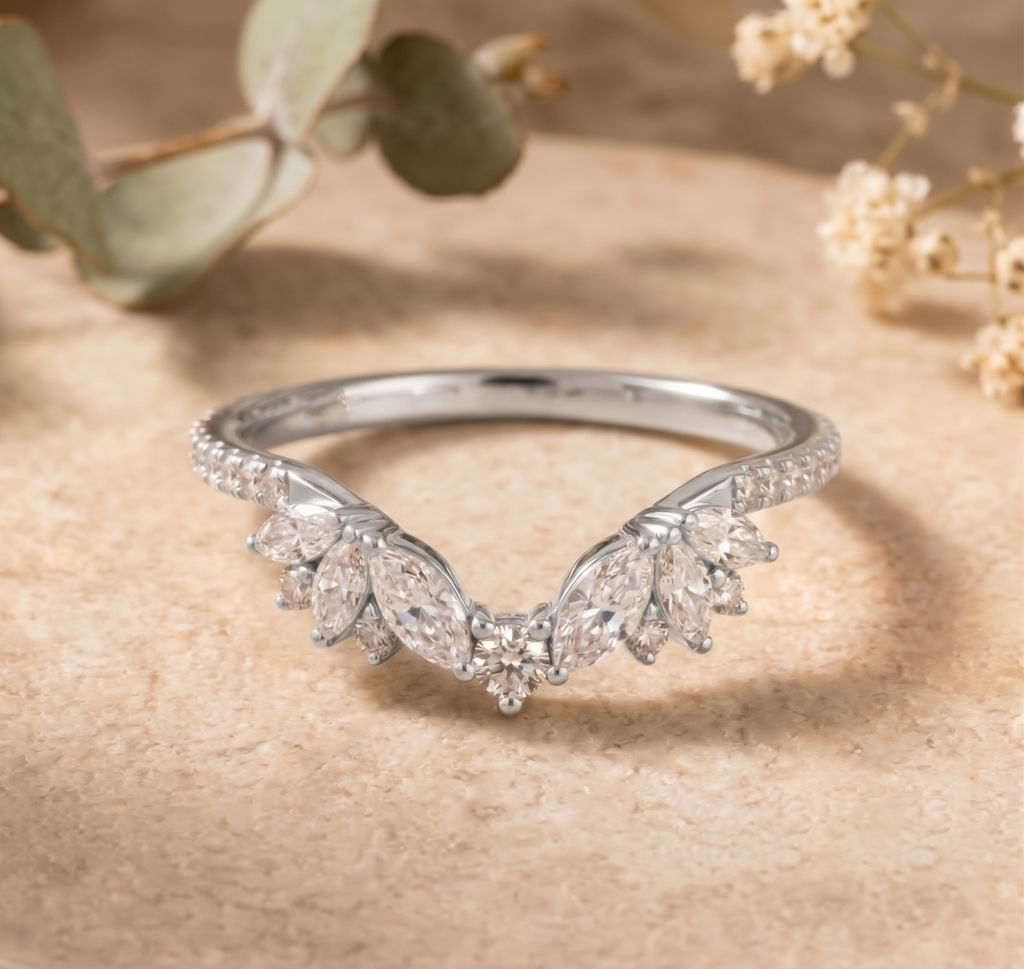 Curved Moissinite Silver gold Plated Wedding Ring