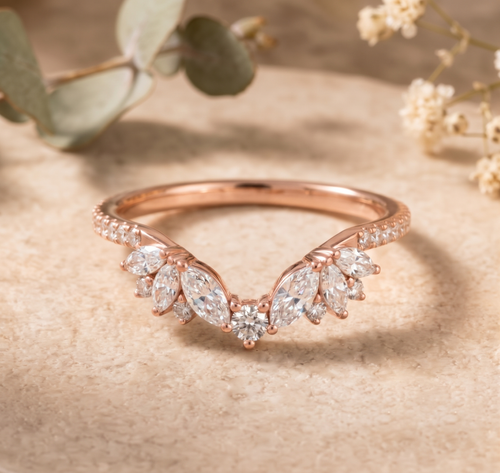 Curved Moissinite Silver gold Plated Wedding Ring