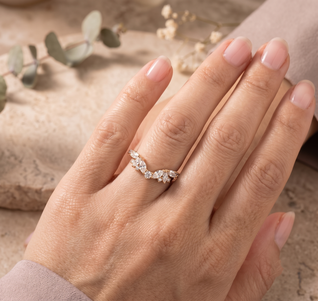 Curved Moissinite Silver gold Plated Wedding Ring
