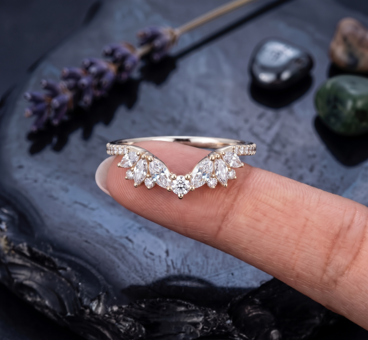 Curved Moissinite Silver gold Plated Wedding Ring