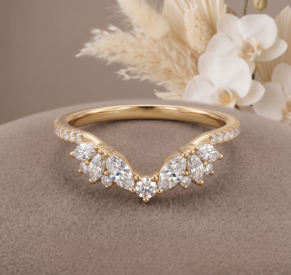 Curved Moissinite Silver gold Plated Wedding Ring