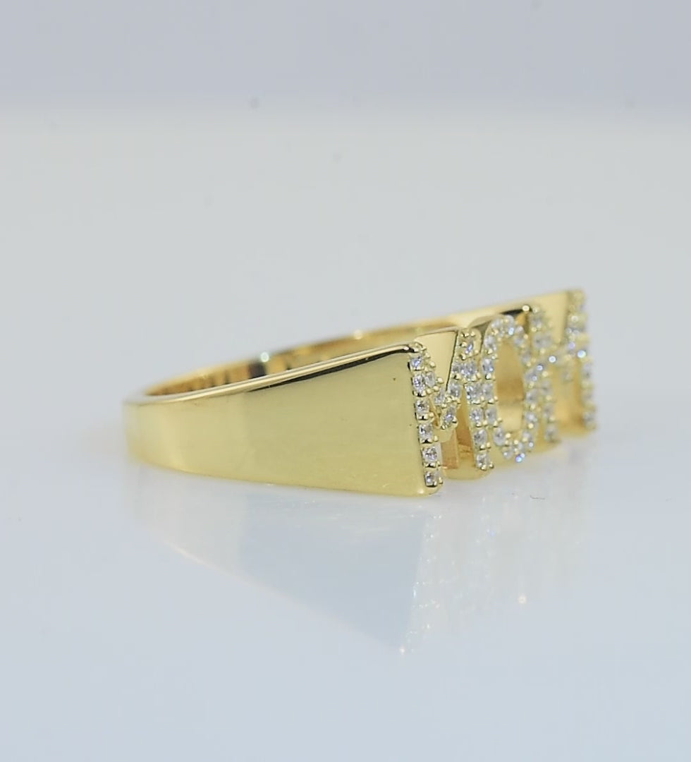 925 Sterling Silver Gold Plated Moissanite MoM Ring